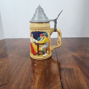 Vintage German Beer Stein with Pewter Lid
